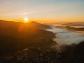 aerial view of sunrise above mountain range Royalty Free Stock Photo