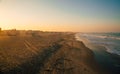 Aerial view of sunrise on a beach at Los Angeles Royalty Free Stock Photo