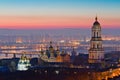 Aerial view at sunrise of the Kiev-Pechersk Lavra - one of the main symbol of Kiev, Ukraine