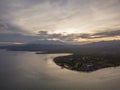 Aerial view of sunrise with Lombok in background Royalty Free Stock Photo