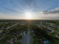 Aerial view of a sunrise over Pooler, Georgia, USA