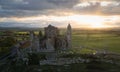 Aerial view of the sunrise over the Rock of Cashel castle in county Tipperary in Ireland Royalty Free Stock Photo