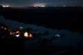 Aerial view during sunrise, a typical fisherman village in Lumut, Perak, Malaysia