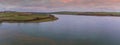 An aerial view at sunset down Eyebrook reservoir, Leicestershire