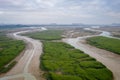 Aerial view of the sunset landscapes of nature reserve park at Luoyang Bridge, Quanzhou, China