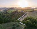 Aerial view of sunset at Marcher region in Italy