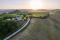 Aerial view of sunset at Marcher region in Italy