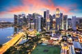 Aerial view of sunset at Marina Bay Singapore city skyline Royalty Free Stock Photo