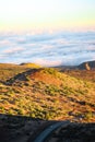 Aerial view of the sunset of Mauna Kea dormant volcano and mountains in Hawaii Royalty Free Stock Photo