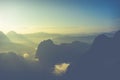 Aerial view of sunset in Nong Khiaw. North Laos. Southeast Asia. Photo made by drone from above. Bird eye view Royalty Free Stock Photo