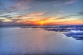 Aerial View of Sunset over Delaware River Philadelphia PA Royalty Free Stock Photo