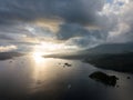 Aerial View of Sunset Over Lembeh Strait in North Sulawesi Royalty Free Stock Photo