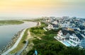 Aerial view of the sunset over North Wildwood sea wall