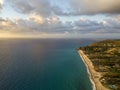 Aerial view of a sunset over the sea in Zambrone, coast of Calabria. Italy