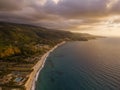 Aerial view of a sunset over the sea in Zambrone, coast of Calabria. Italy