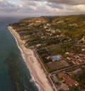 Aerial view of a sunset over the sea in Zambrone, coast of Calabria. Italy