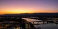 Aerial view of sunset over Tennessee River over Downtown Chattanooga Royalty Free Stock Photo