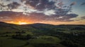 Aerial View of Sunset Over a Valley and Woodland, Glencullen, Enniskerry Royalty Free Stock Photo