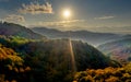 Aerial view sunset in pisgah national forest at the Appalachian Mountains