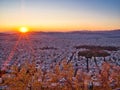 Red sunset over Athens with clear sky