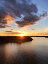 Aerial view of a Sunset sky background. Aerial Dramatic gold sunset sky with evening sky clouds over the sea. Stunning sky clouds Royalty Free Stock Photo