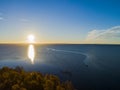 Aerial view of a Sunset sky background. Aerial Dramatic gold sunset sky with evening sky clouds over the sea. Stunning sky clouds Royalty Free Stock Photo