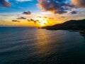 Aerial view sunset sky over sea,Nature Light Sunset or sunrise over ocean,Colorful dramatic scenery sky, Amazing clouds and waves Royalty Free Stock Photo