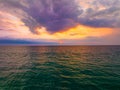 Aerial view sunset sky over sea,Nature Light Sunset or sunrise over ocean,Colorful dramatic scenery sky, Amazing clouds and waves Royalty Free Stock Photo
