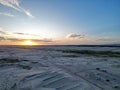 Aerial view of a sunset at Stockton Beach, Anna Bay, Port Stephens, NSW, Australia. Royalty Free Stock Photo