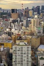 Aerial top view of sunset Tokyo cityscape with office building and downtown, Tokyo city, japan