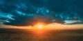 Aerial View Of Sunshine In Sunrise Bright Dramatic Sky. Scenic Colorful Sky At Dawn. Sunset Sky Above Autumn Field And Royalty Free Stock Photo