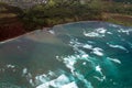 Aerial view of surf pounding the coast of Kahului Bay on the island of Maui in Hawaii