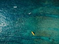 Aerial view of surfer and blue ocean water. Surfing in ocean Royalty Free Stock Photo