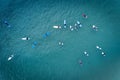 Aerial view of surfers in the ocean at the Baleal beach in Peniche Royalty Free Stock Photo