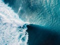 Aerial view with surfers and wave in crystal ocean. Top view Royalty Free Stock Photo