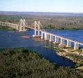 aerial view of the suspension bridge of zarate brazi largo crossing the parana river province of buenos aires argentina Royalty Free Stock Photo