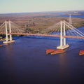 aerial view of the suspension bridge of zarate brazo largo, crossing the parana river province of buenos aires argentina Royalty Free Stock Photo