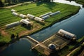 aerial view of sustainable fish farm in natural ponds Royalty Free Stock Photo