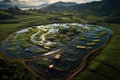 aerial view of sustainable fish farm in natural ponds Royalty Free Stock Photo