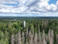 Aerial view of Suure Munamae observation tower in Estonia Royalty Free Stock Photo