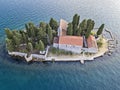 Aerial view of Sveti Dorde, Island of Saint George is one of the two islets off the coast of Perast, Bay of Kotor, Montenegro Royalty Free Stock Photo