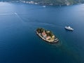 Aerial view of Sveti Dorde, Island of Saint George is one of the two islets off the coast of Perast, Montenegro Royalty Free Stock Photo