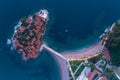 Aerial view of Sveti Stefan island in Budva, Montenegro Royalty Free Stock Photo