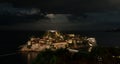 Aerial view of Sveti Stefan island during night