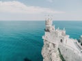 Crimea Swallow's Nest Castle on the rock over the Black Sea. It is a tourist attraction of Crimea. Amazing aerial Royalty Free Stock Photo