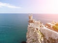 Crimea Swallow's Nest Castle on the rock over the Black Sea. It is a tourist attraction of Crimea. Amazing aerial Royalty Free Stock Photo