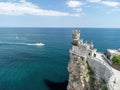 Crimea Swallow's Nest Castle on the rock over the Black Sea. It is a tourist attraction of Crimea. Amazing aerial Royalty Free Stock Photo