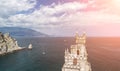 Crimea Swallow's Nest Castle on the rock over the Black Sea. It is a tourist attraction of Crimea. Amazing aerial Royalty Free Stock Photo