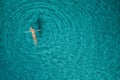 Aerial view of swimming woman in mediterranean sea Royalty Free Stock Photo
