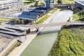 Aerial view of the new foot bridge near H&W the new Deanery School and Waitrose in Wichelstowe in Swindon Royalty Free Stock Photo